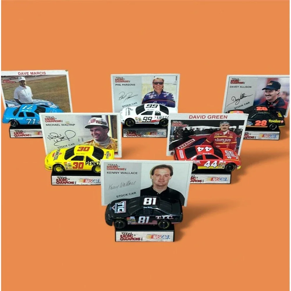 VTG NASCAR Racing Champions 1995 Diecast Race Cars 1/64 Lot of 6 w/Stand & Card